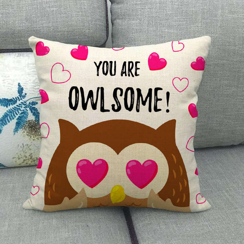 Cartoon Owl Series Love Digital Printing Short Plush Pillow Covers For Car Sofa Office Cushion Cover Home Goods