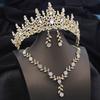 3 pcs Pink Bridal Jewelry Sets for Women Crown Flower Choker Necklace Earring Wedding Tiara Bride Costume Accessories
