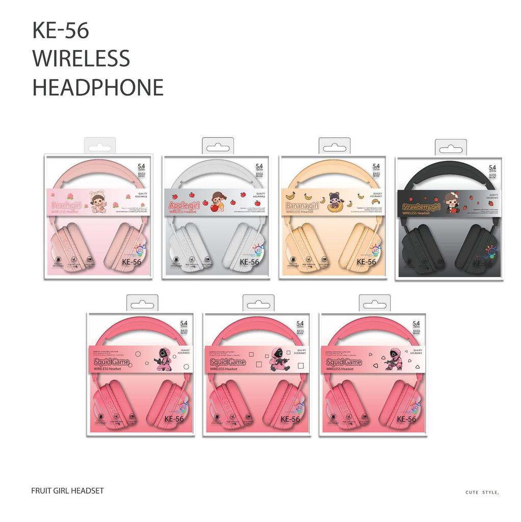 KE56 Wireless Over-Ear Headphones - Bluetooth 5.3, Long Battery Life, RGB Lights, Gaming Style, Mic