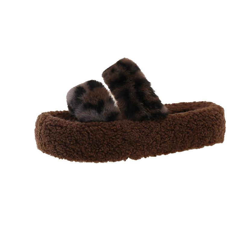 Thick-soled fluffy slippers wear new autumn and winter fashion trendy home plush cotton slippers women