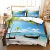 Tropical Landscape Polyester Duvet Cover Sets King Full With Pillowcase Coconut Trees Sea Sunset Natural View Large Sun Pattern