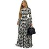 European and American Women's Clothing Autumn New Fashion Round Neck Slim Print Pleated Floor Splicing Dress Dress