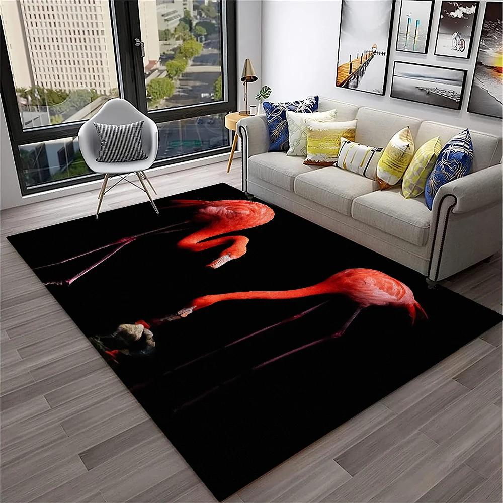 Pink Flamingo Bird Rainforest Cartoon Carpet Rug for Home Living Room Bedroom Sofa Doormat Decor,kid Area Rug Non-slip Floor Mat