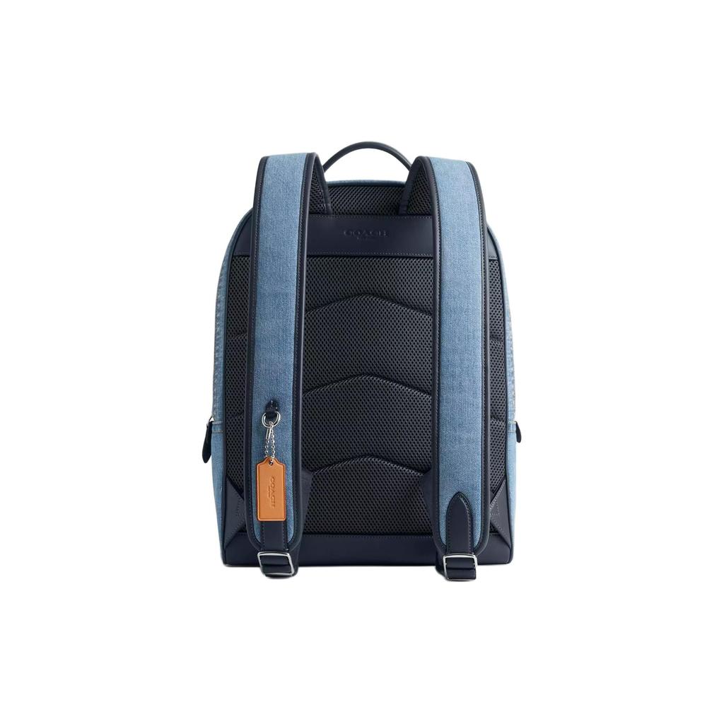 Coach Charter 30 Double Zipper Closure Denim And Calfskin Backpack Large Men Backpack Indigo CR764-WSA