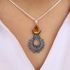 Citrine Gemstone 925 Sterling Silver Women Jewelry Pretty Oxidize Pendant 1.8" For Mother/Wife CP-45-6