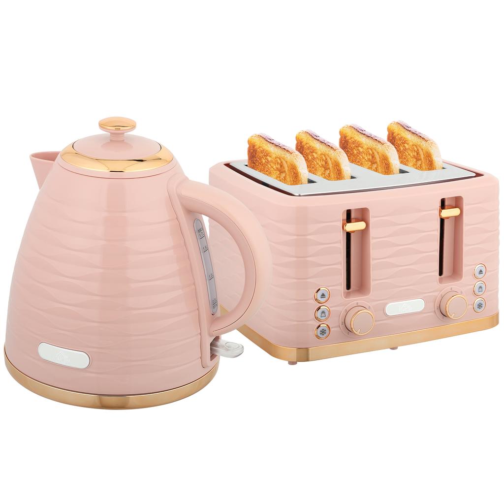 3000W 1.7L Kettle & 4 Slice Toaster, Kettle and Toaster Set with 7 Browning Controls and Crumb Tray, Light Pink