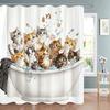 Cartoon Cute Cat Bath in Bathtub Print Shower Curtain for Modern Bathroom Decor, Fabric Washable Home Bath Curtain With Hooks