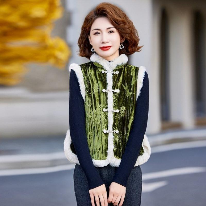 

Китайский чонсам жилет топ осенне-зимняя мода универсальный бархатный утолщенный безрукавный жилет куртка 5XL [recommended 150-80kg] зелёный