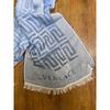 Used VERSACE Summer Stole Shawl Blue Geometric Pattern Fringe