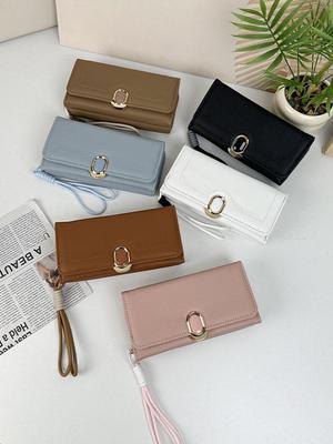 Lange Geldbörse für Damen: Geldscheinklammer mit mehreren Kartenfächern, große Kapazität, koreanischer Stil, einfarbig, einfache multifunktionale Clutch