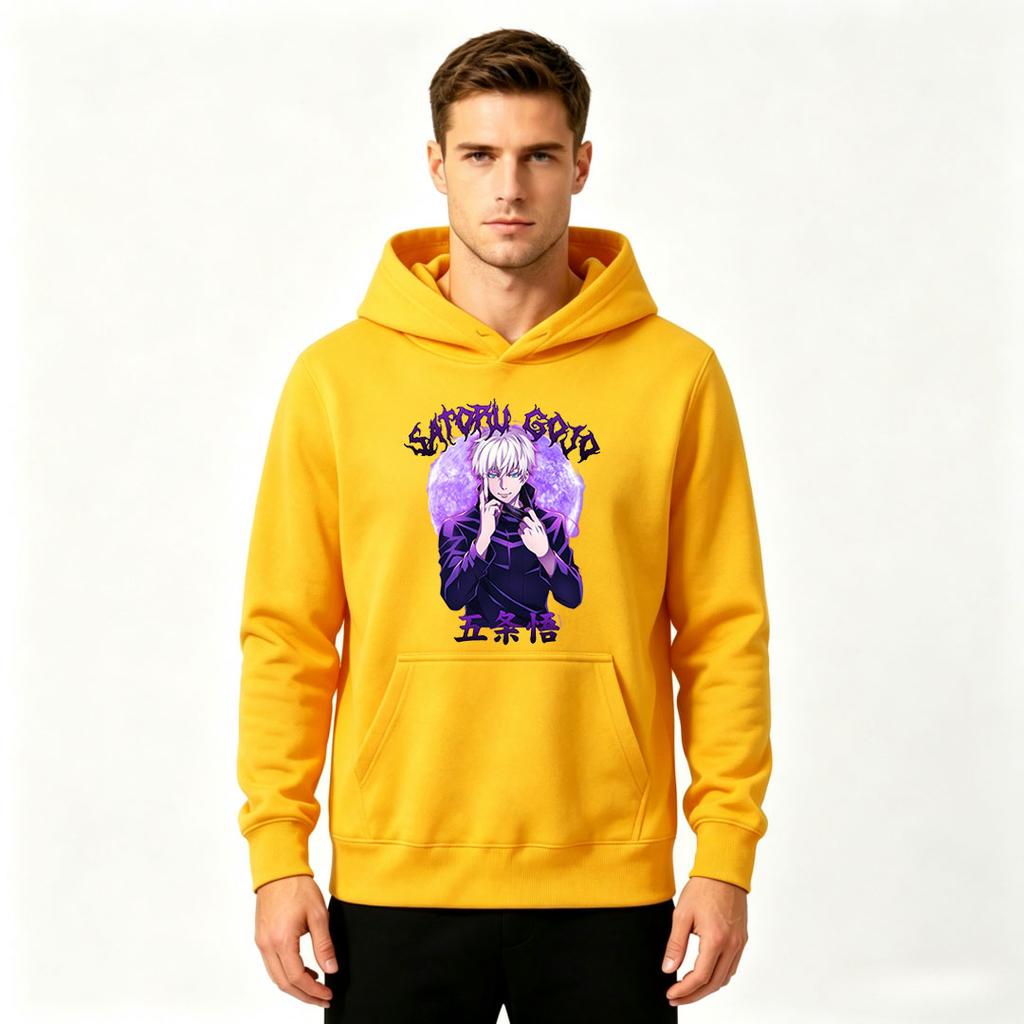 Men Anime Satoru Gojo Print Pullover Hoodie Casual Long Sleeve Sweatshirt for Daily Wear
