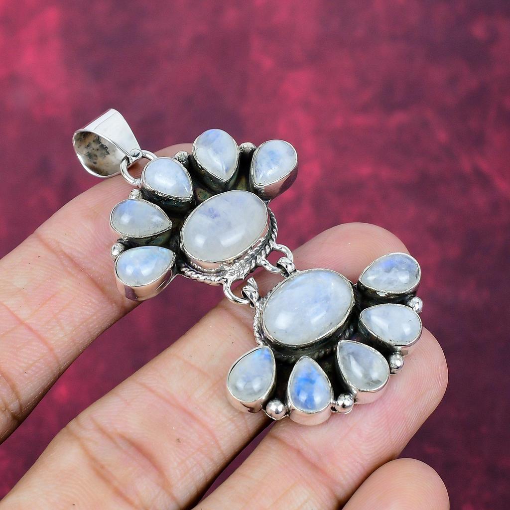 Rainbow Moonstone Pendant, Gemstone Handmade 925 Sterling Silver Jewelry Pendant For Christmas Gift