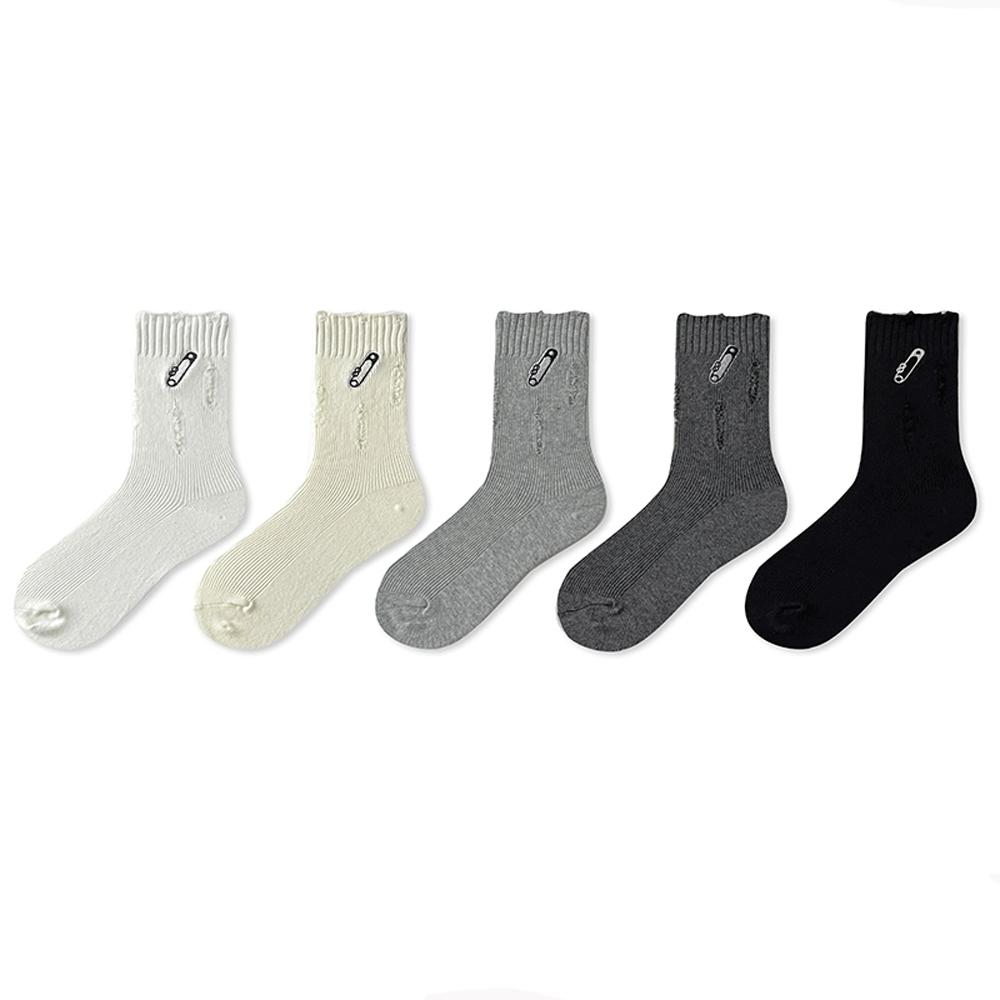 

5 пар Y2K хип-хоп рваные белые носки для женщин Kawaii Harajuku хлопковые носки с рисунком до щиколотки комплект состаренные милые носки с принтом One Size