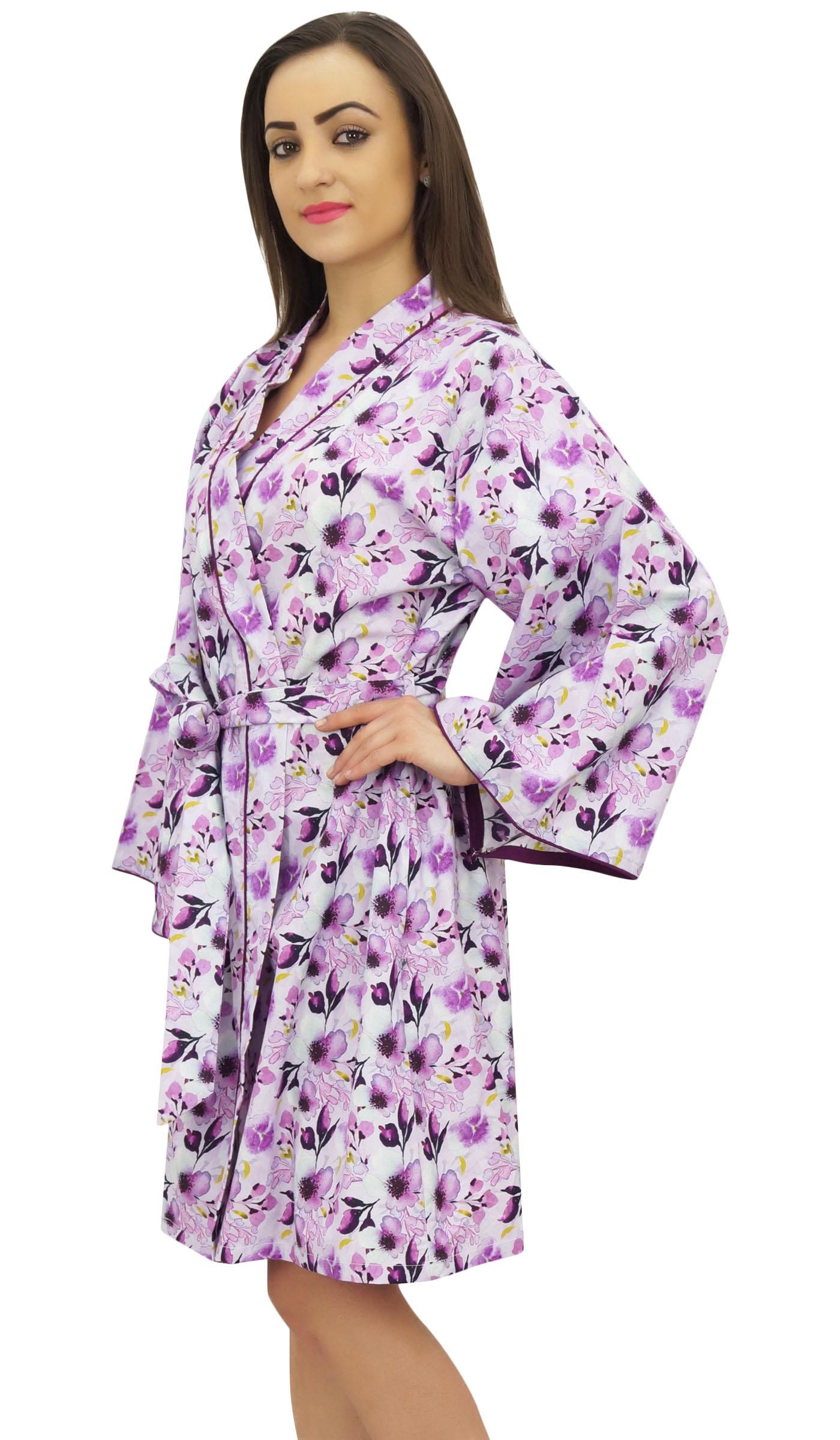 

Жіночий халат з квітковим принтом Bimba з поясом Кімоно для подружки нареченої Покриття для сну - 8 світло-фіолетового кольору