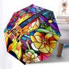 Stained Violin & Flowers Auto Open Close Umbrella, Portable Folding Design, 8-Bone Iron Frame Outdoor Umbrella, Festival Gift for Fans, Trav
