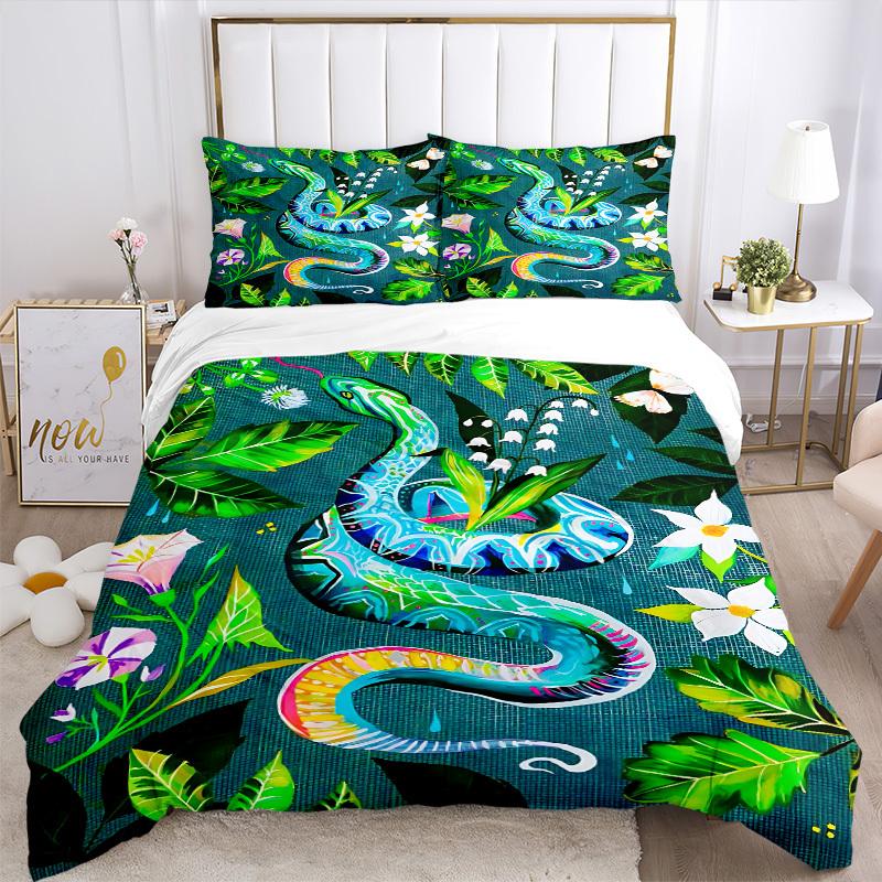 3pcs Snake Print Duvet Cover Set -Includes 1 Duvet Cover and 2 Pillowcases, No Quilt Core, All-Season Home Decor  Yy251111097