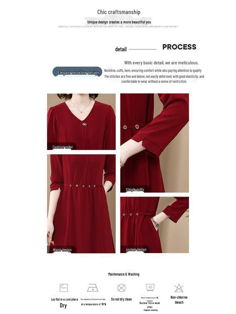 Rochie Elegantă Midi pentru Femei de Vârstă Mijlocie - Croială Slim, Ținută Stilată pentru Banchet de Nuntă de Primăvară/Toamnă