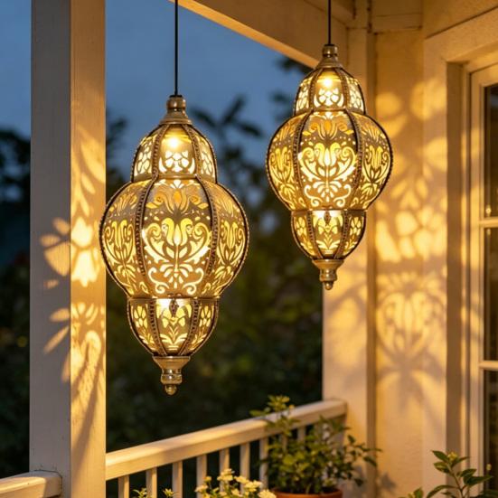 Solar Hanging Lights, Moroccan Style Waterproof Outdoor Lanterns, Solar Powered Garden Lighting for Yard Patio Decor