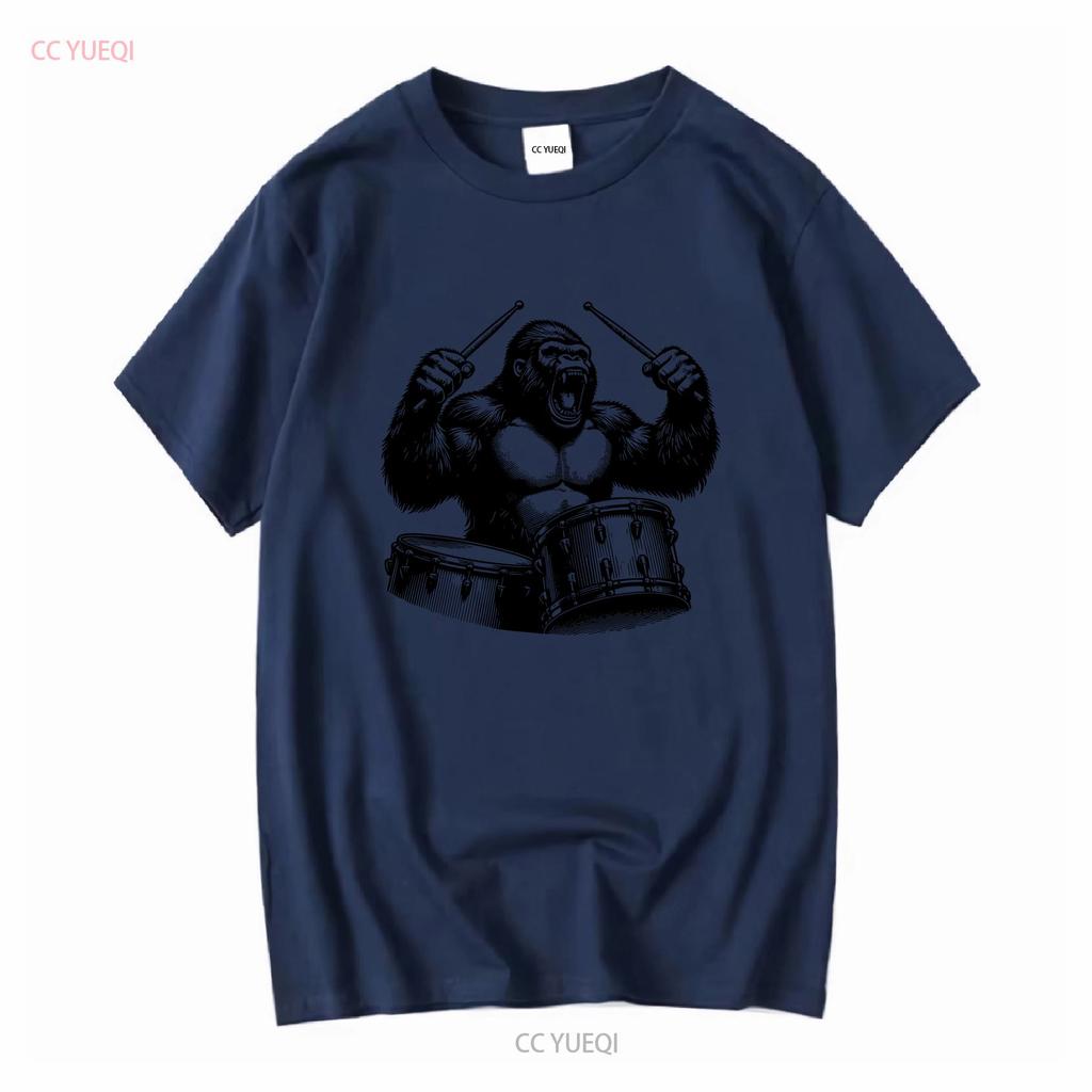 Raging Ape Drummer Animal Playing Drums Drum Set T Shirt Fathers Day long or short sleeves vintage Washed fashion Stylish