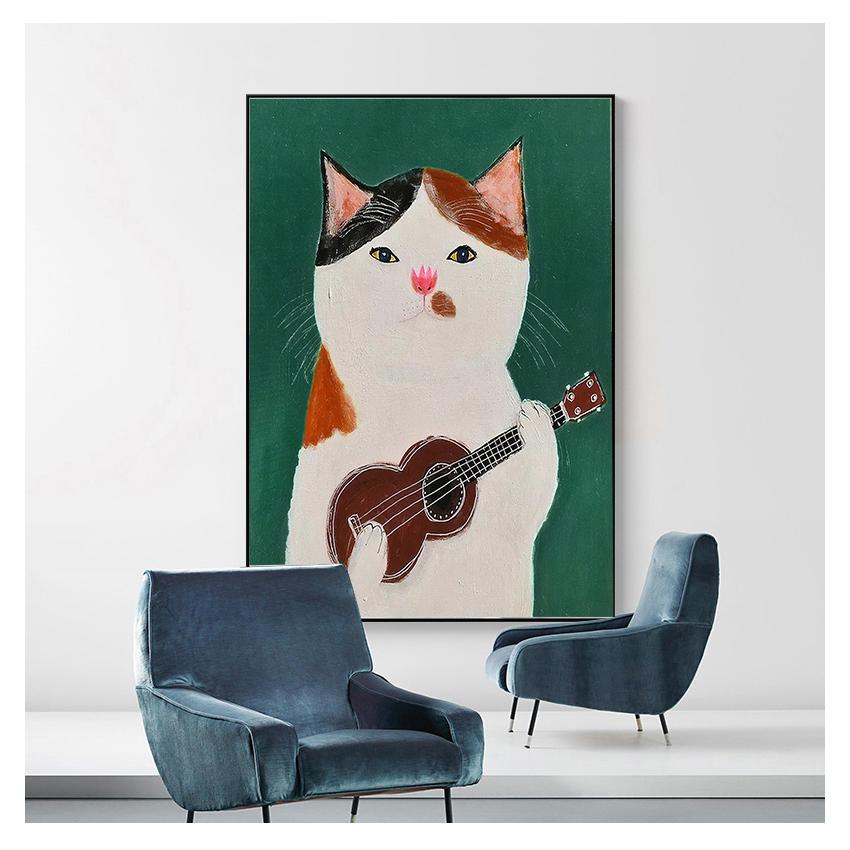 Piano Girls Canvas Posters and Prints Figure Creative Wall Pictures for Living Room Decoration Cartoon Cat Painting Art