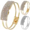 Luxury Full Rhinestone Inlaid Hollow Band Cuff Bangle Bracelet Women Jewelry