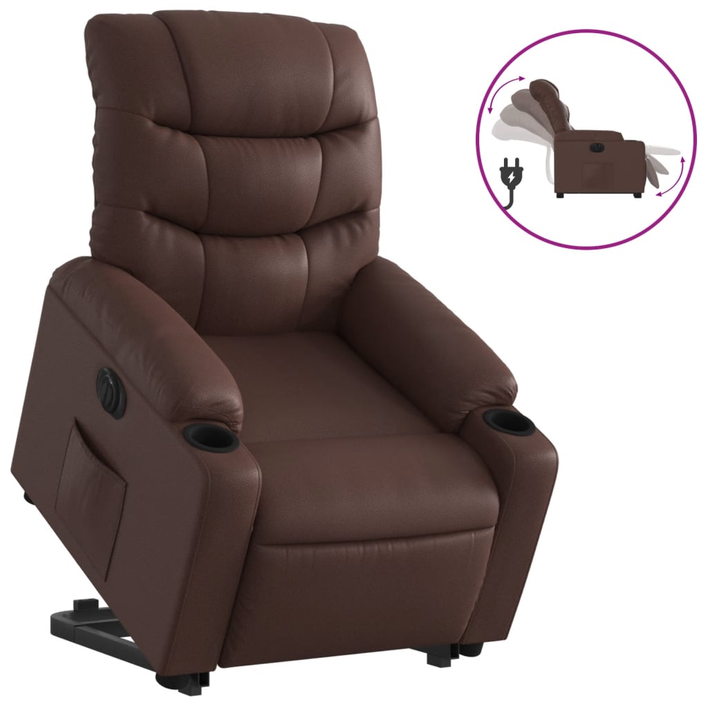 Recliner Chair with Lift Assistance Electric Brown Faux Leather
