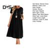 Women Dress Round Neck Short Sleeve Knee-Length Solid Color Dress with Pockets Loose Fit Summer Dress