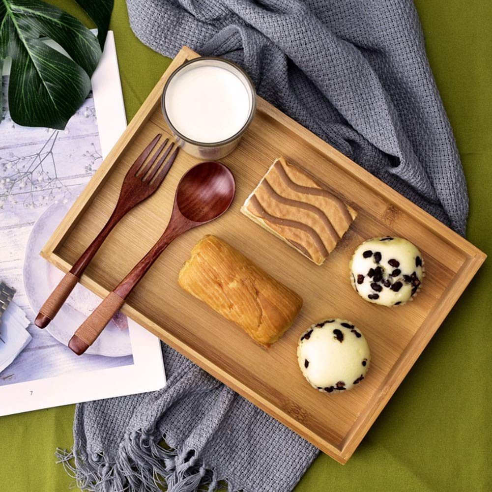 Wooden Tea Serving Tray, Rectangular Japanese-Style Serving Wooden Tray Food Storage Plate Serving Platter Rattan Basket Tray Table Tray for
