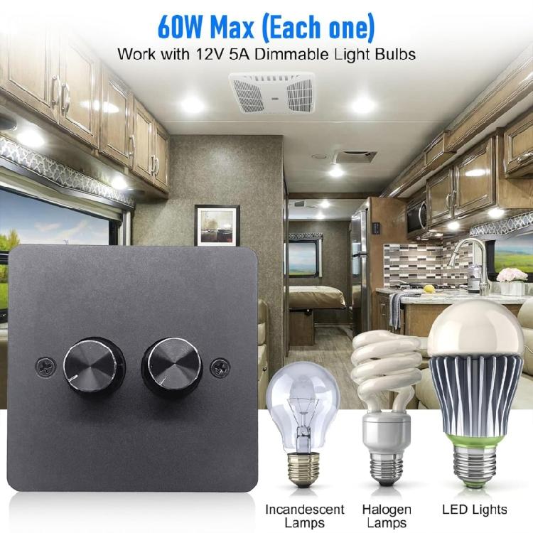 Double Channel LED Dimmer Switches Compact Aluminum Alloys LED Light Controller 12V Electrical Light Brightness Regulator