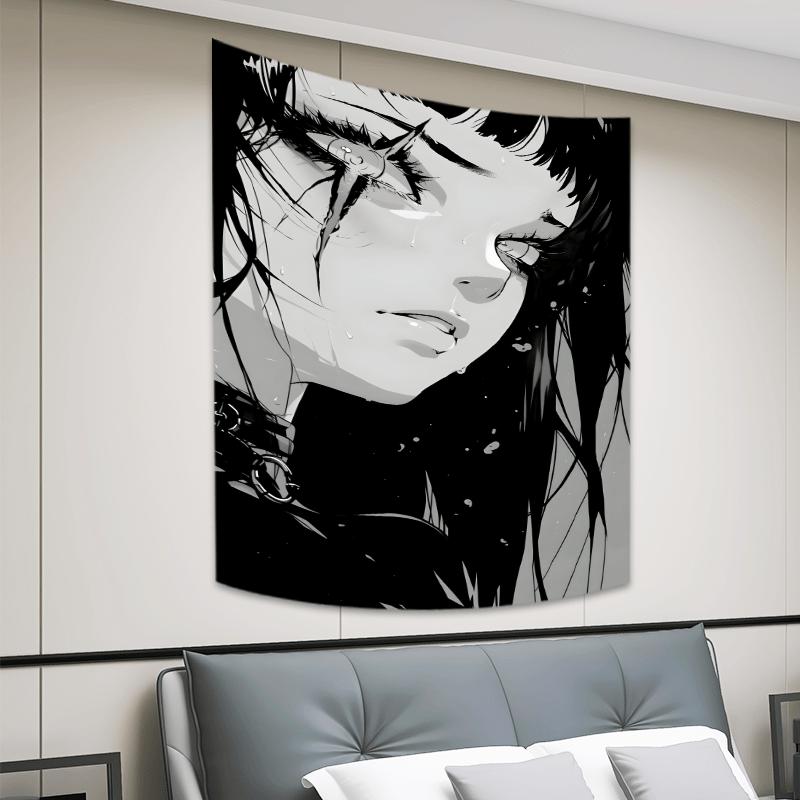 Anime Girl Tapestry with Scars On Eyes Dramatic Wall Hanging Decorations for Bedroom and Living Room Perfect Gift