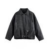 2026 Oversized Pink Distressed PU Leather Moto Jacket Unisex Casual Short Biker Coat