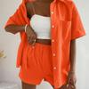 Zomerpak voor dames van Katoen en Linnen Effen Kleur Casual Enkele Rij Knopen Korte Mouwen Shirt Top Plus Korte Broek Tweeledig Pak