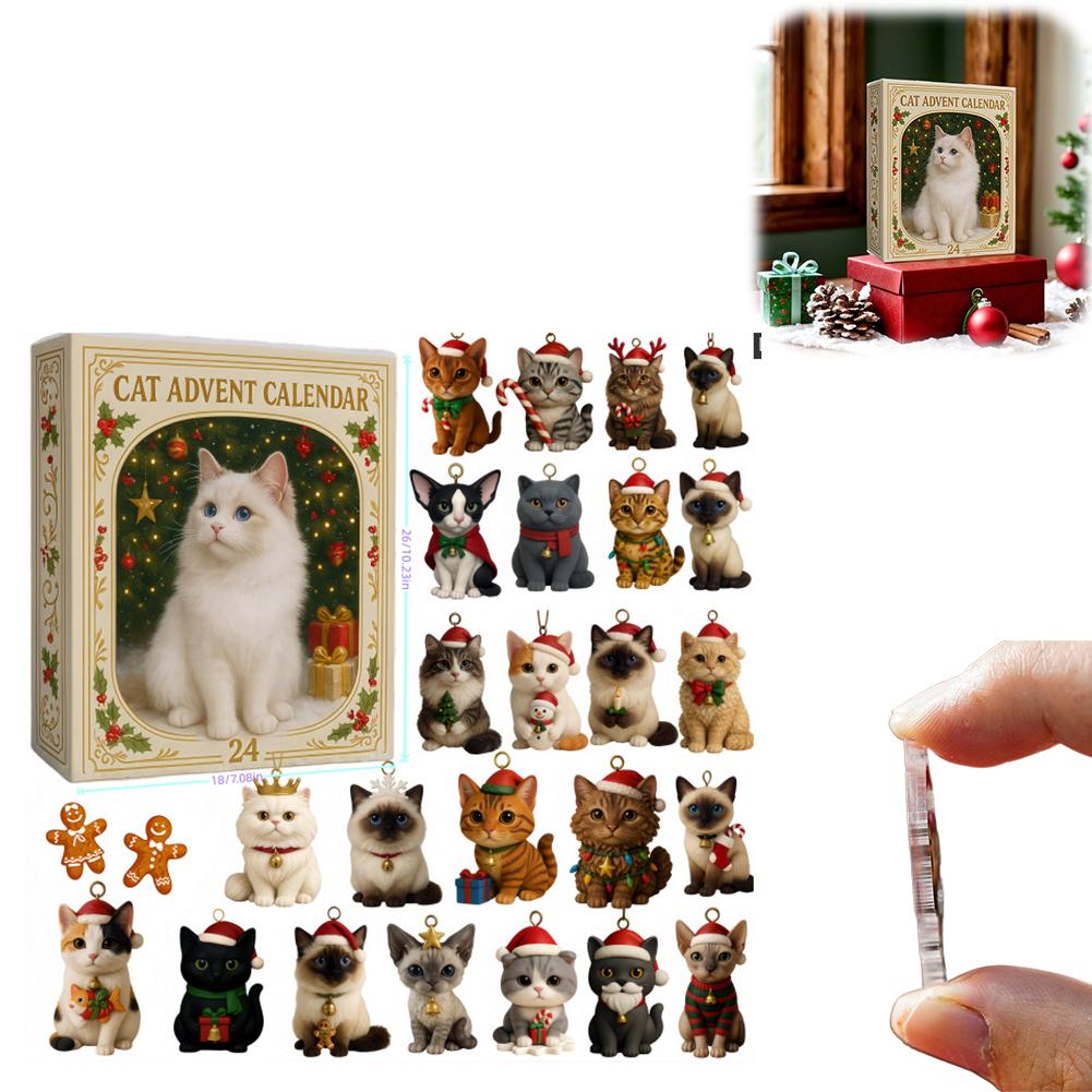 Cat Christmas Calendar Countdown 2D Acrylic Cute Cat Calendar with 24 Boxes Artistic Holiday Ornament for Women Men Boys Girls
