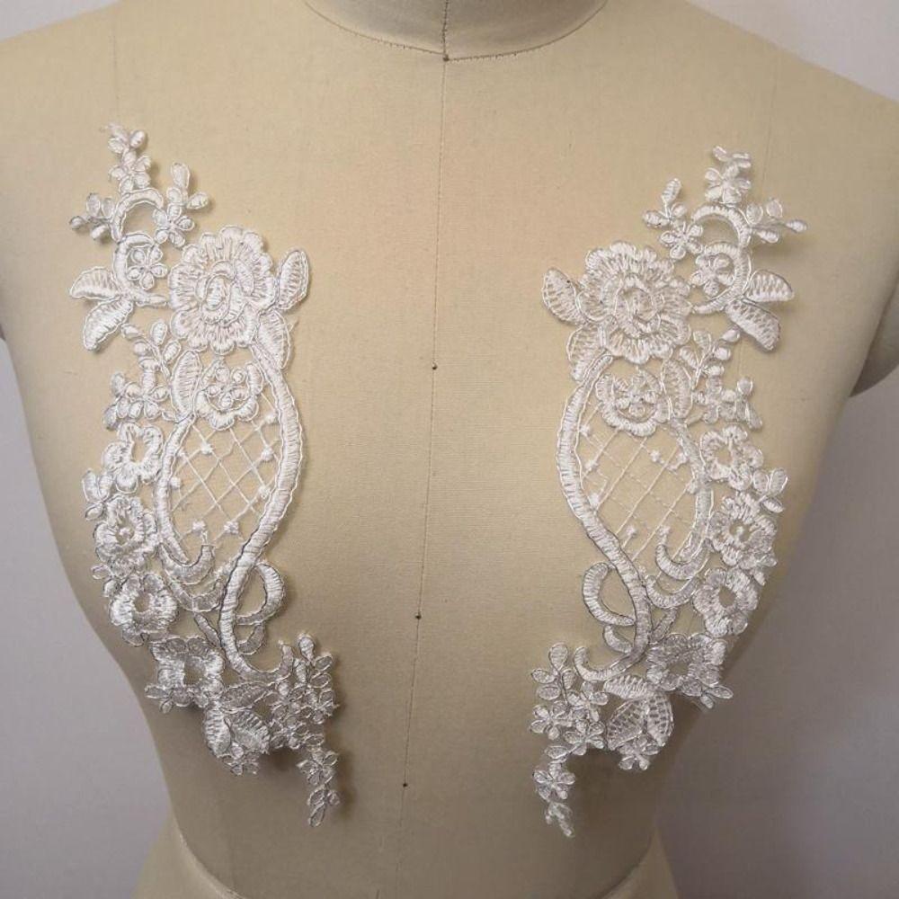 1 pair White Flower Lace Applique DIY Handmade Lace Embroidery Patch Apparel Sewing DIY Clothing Patch Wedding Dress Accessories