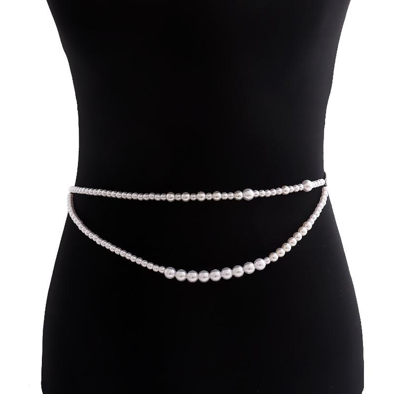 Meier Fashion double-layered pearl metal style belt waist chain hot girl waist chain