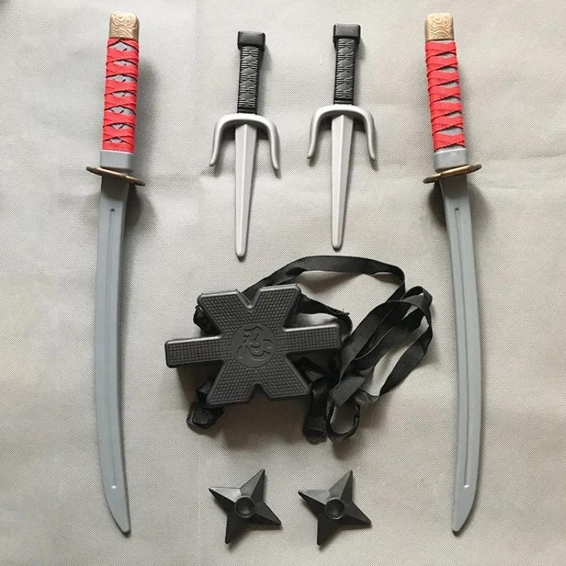 1: 1 Ninja Set Halloween Children's Japanese Samurai Cosplay Toys Knife Set Dart Toy Model Gifts Collection Bizarre Toys