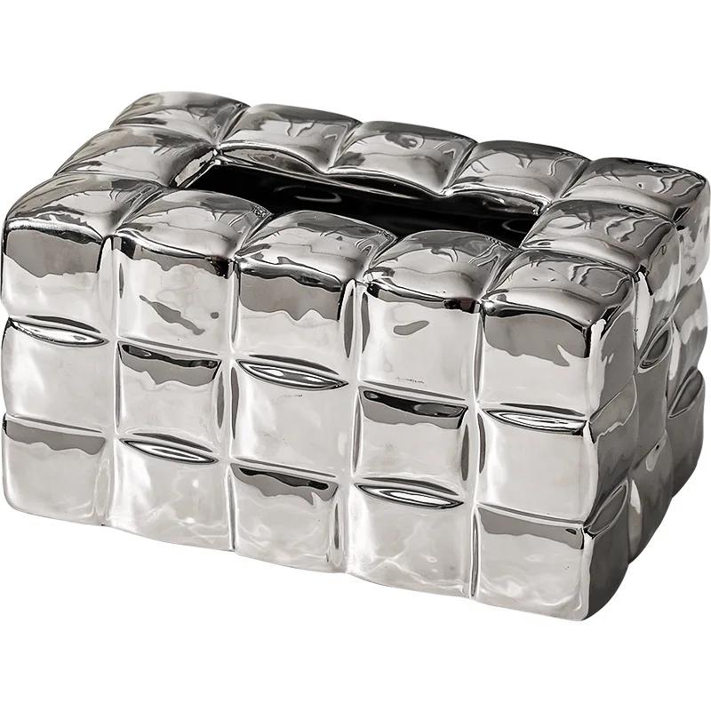 Electroplated Ceramic Tissue Box Creative Napkin Tissue Holder Nordic Home Decoration Art Living Room Tissue Storage Box