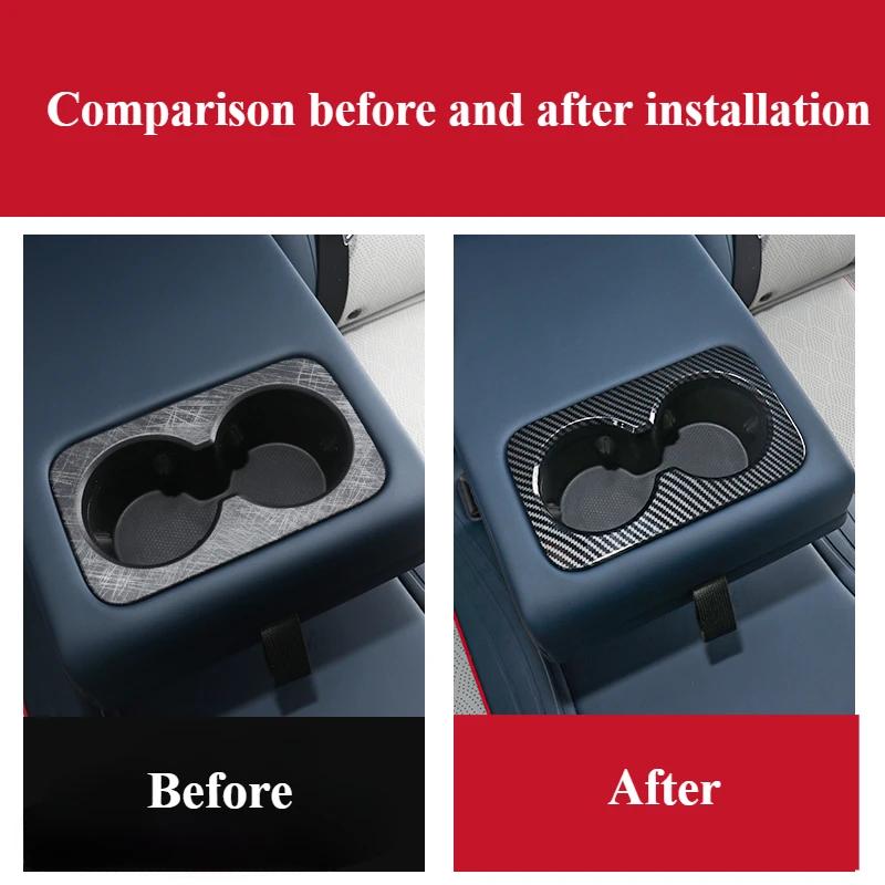 For BYD Yuan Plus Atto 3 2022Car Rear Water Cup Decoration ABS Carbon Fiber Pattern Armrest Box Water Cup Panel Decoration Frame