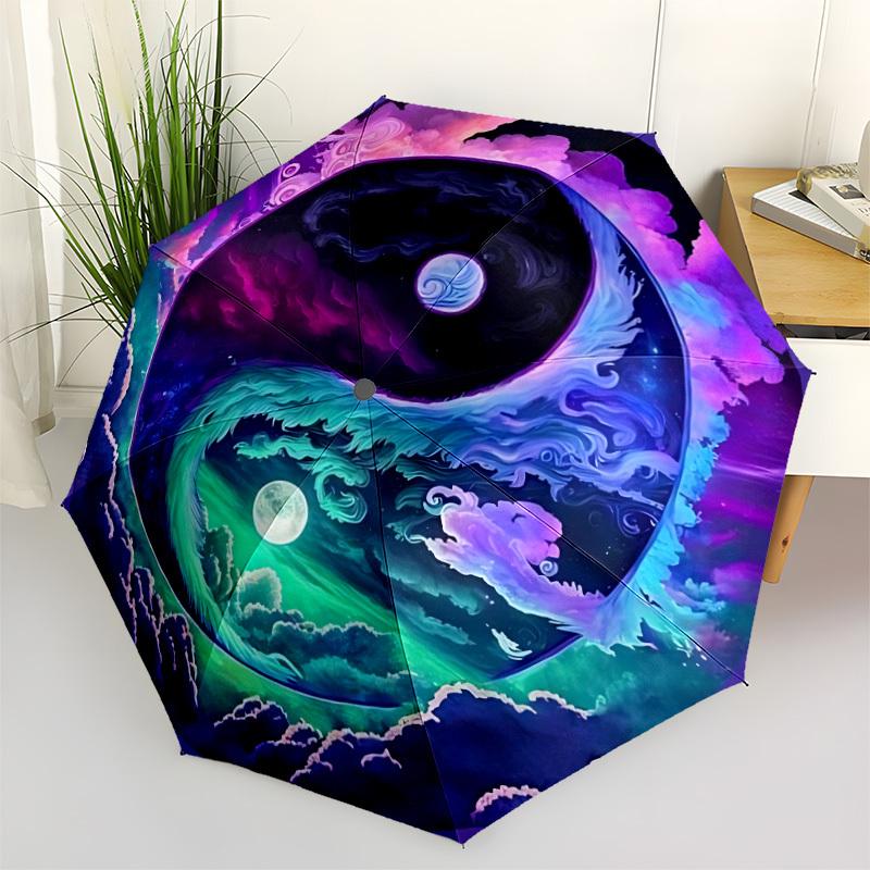 

1pc Cosmic Yin Yang Symbol Automatic Umbrella - Stylish, Durable, with 8-Rib Manual Open Design, Elegant Black Handleyy250920236