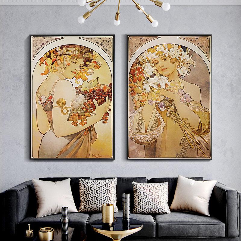 Alphonse Mucha Elegant Women's Oil Painting Wall Art Posters and Printmaking Art Oil Painting Living Room