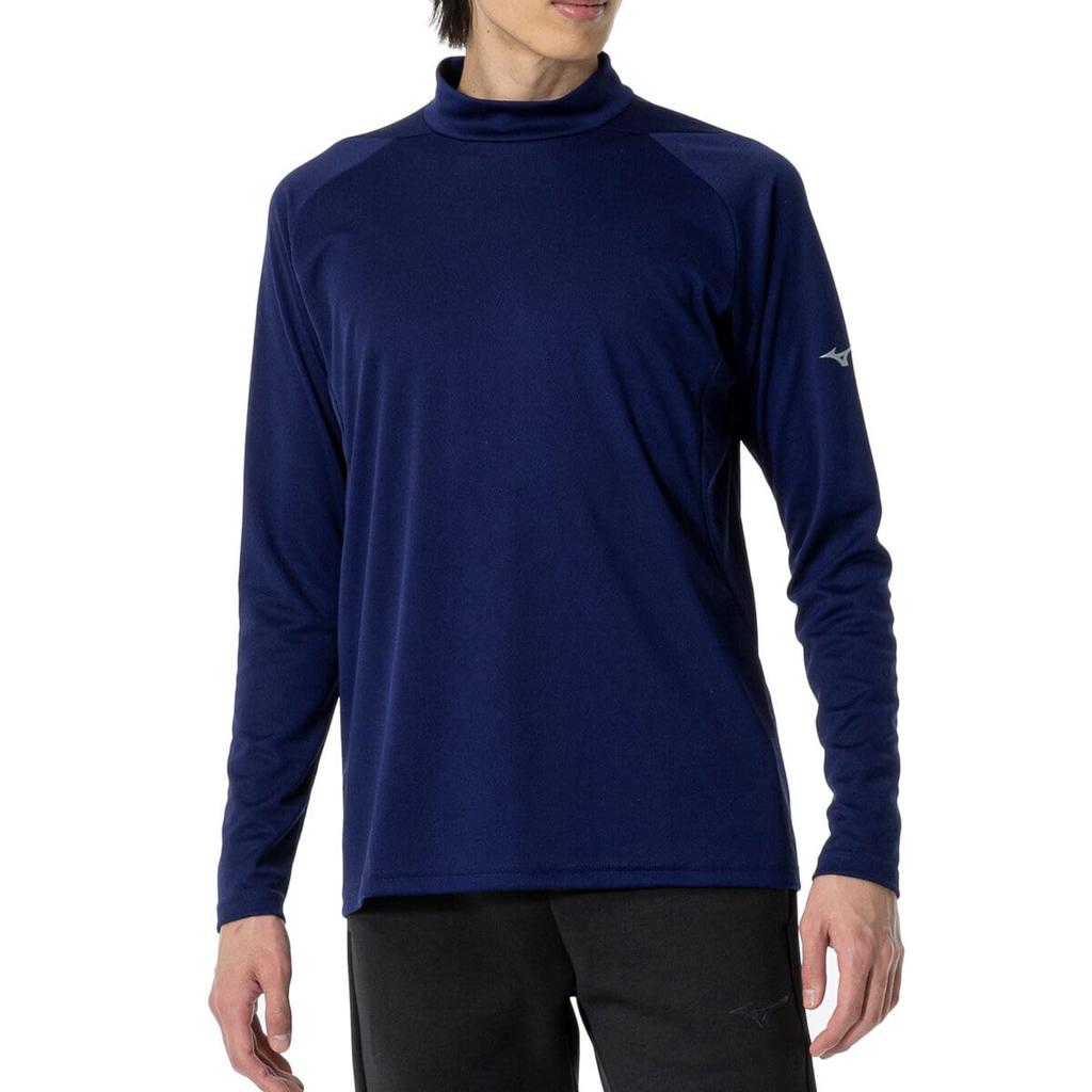 Mizuno Breath Thermo High Neck Training Long and Blue 32MAA544 Shirt, Sleeve, Moisture-Wicking Heat-Generating, Men's, Depth, XL,