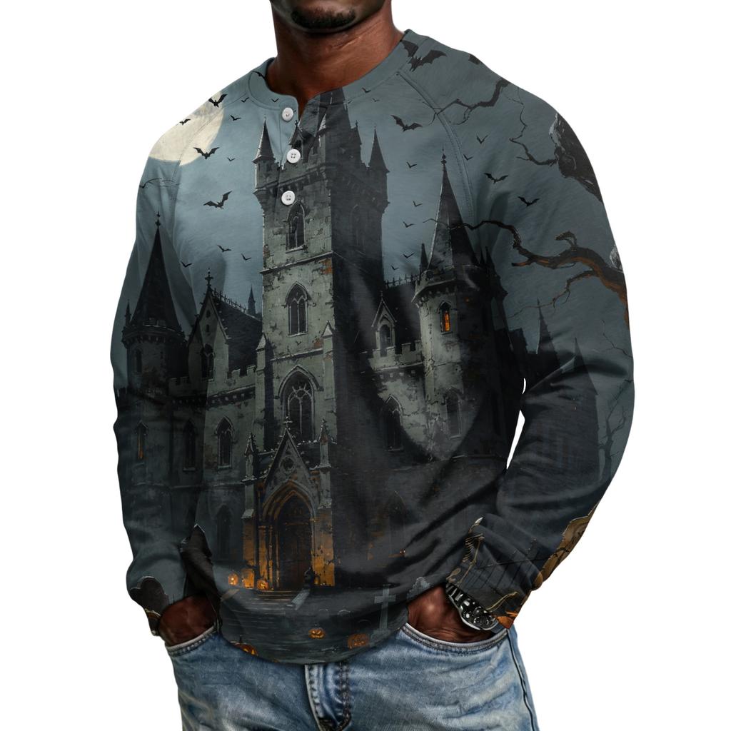 Men's Long Sleeve Shirt Loose Fit Casual Versatile Halloween Top