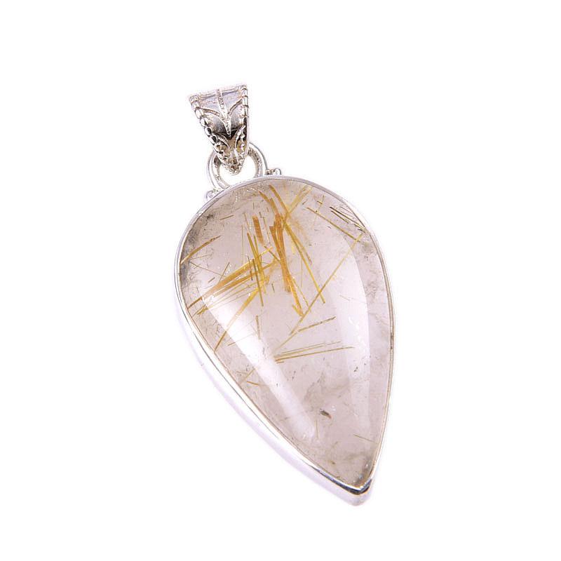 Natürlicher Goldener Rutil Edelstein 925 Massiv Sterlingsilber Geschenk Anhänger 1,75" R6M29