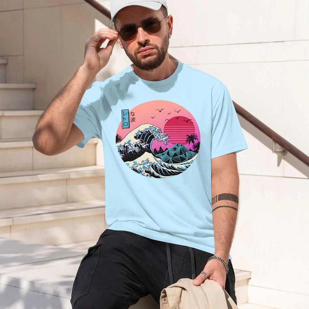 The Great Retro Wave 2026 New Fashion Heavyweight Hot Selling Retro Printed Pattern Fun Round Neck Tshirt For Daily Comfort