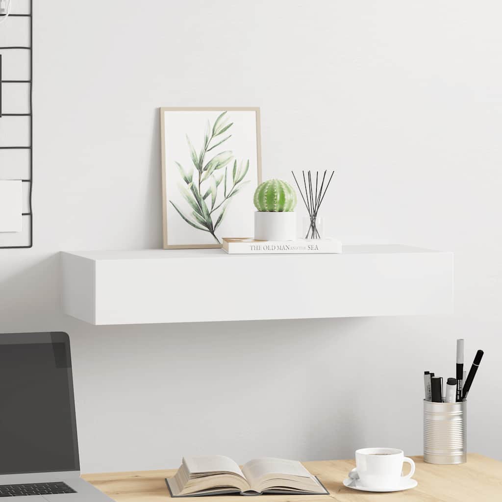 Mensola a Muro con Cassetto Bianca 60 x 23.5 x 10 cm MDF