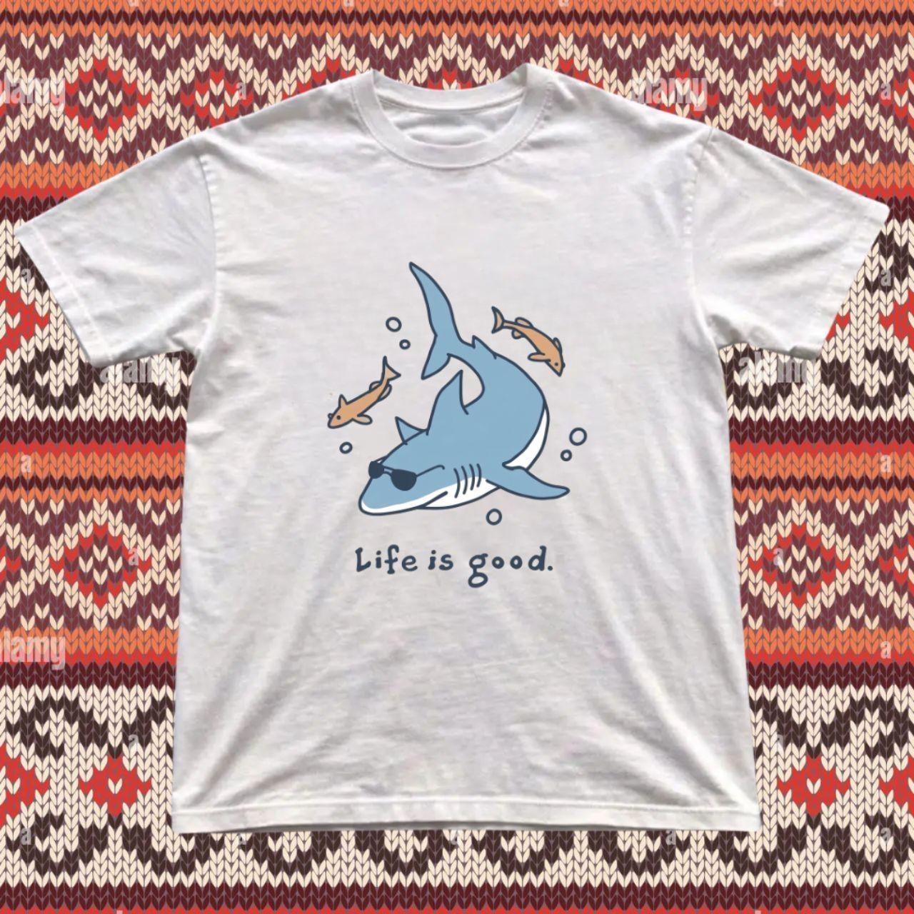 Life Is Good Shark Funny Beach Surf Ocean T-Shirt S-5XL Unisex S