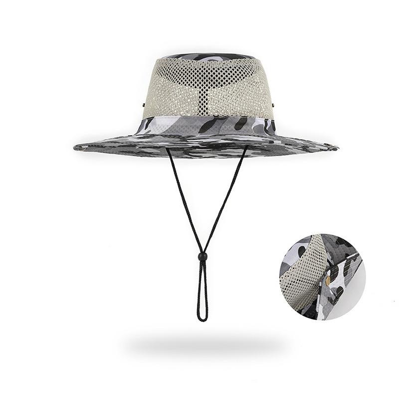 Summer Camouflage Bucket Hat Outdoor Breathable Mesh Sunshade Hat Men's Panama Hat Bucket Hat Travel Camping Climbing Fishing Cap UV Protection Hat