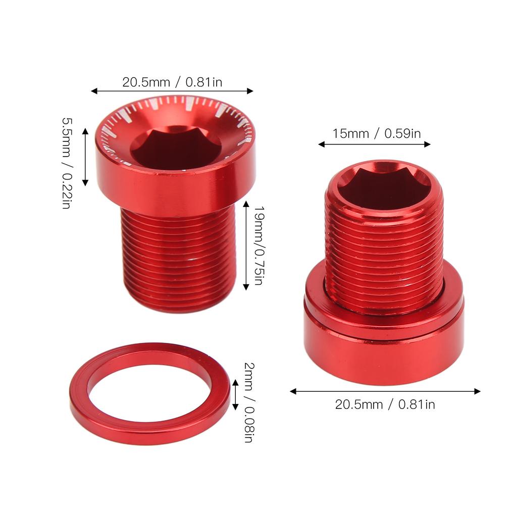 2Pcs Bike Crank Screw Spline Centre Shaft Aluminium Alloy High Strength Anticorrosion Sturdy Durable Bike Crank CoverRed