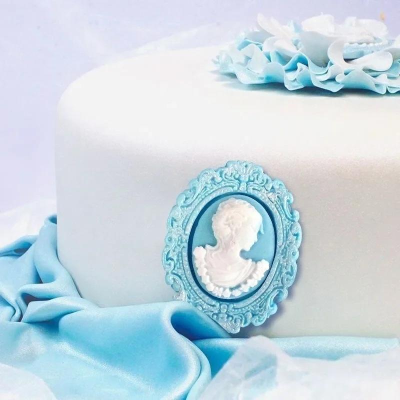 Fashion Cake Decoration New Woman Cameo Mirror Frame Silicone Fondant Mould Cake Decor Chocolate Baking Molds Accessories