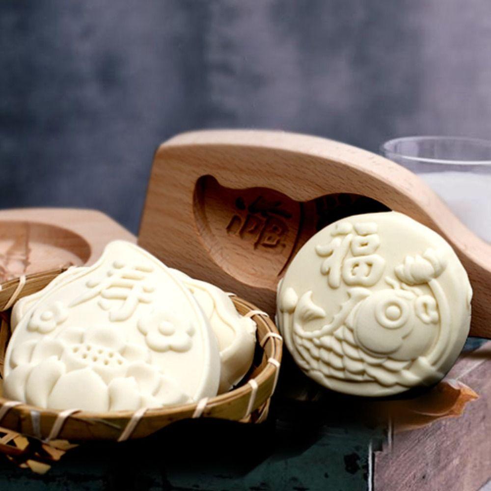 Carved Wood Baozi Mold 3D Mooncake Molds Press Mould Steamed Bread Mold Pastry